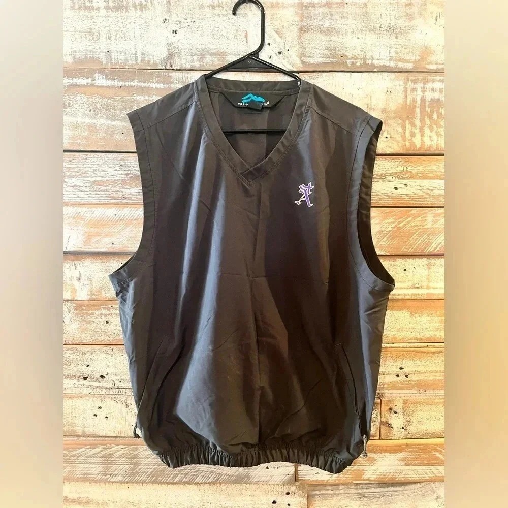 Tri-Mountain Wind Vest Mens Medium Black Excellent V-Neck Polyester Shell‎ 15304
